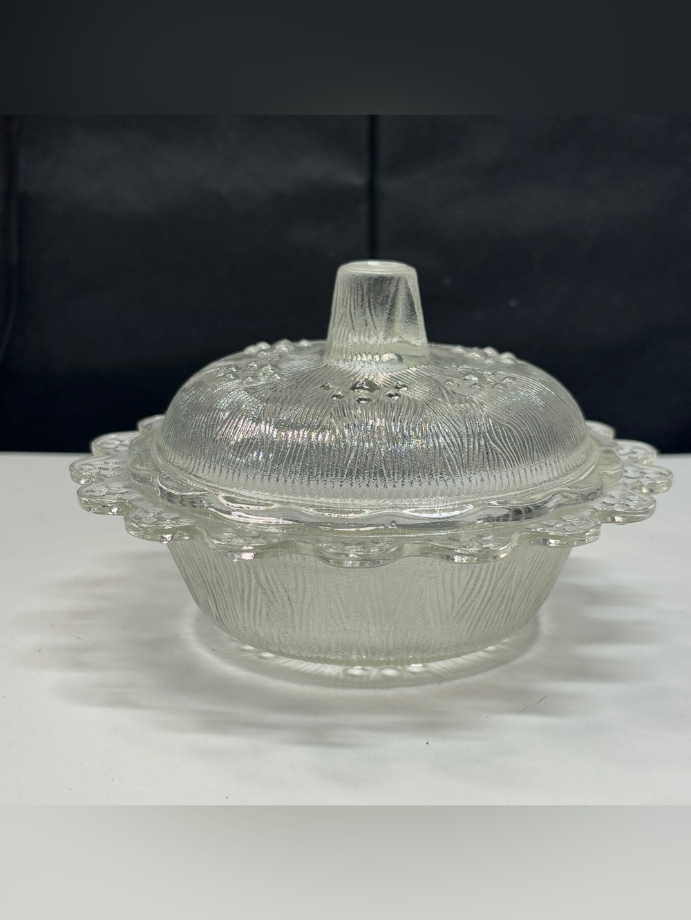 Vtg Italian Masserini Barocco Sugar Bowl & Lid Candy Dish Clear Glass Made Italy